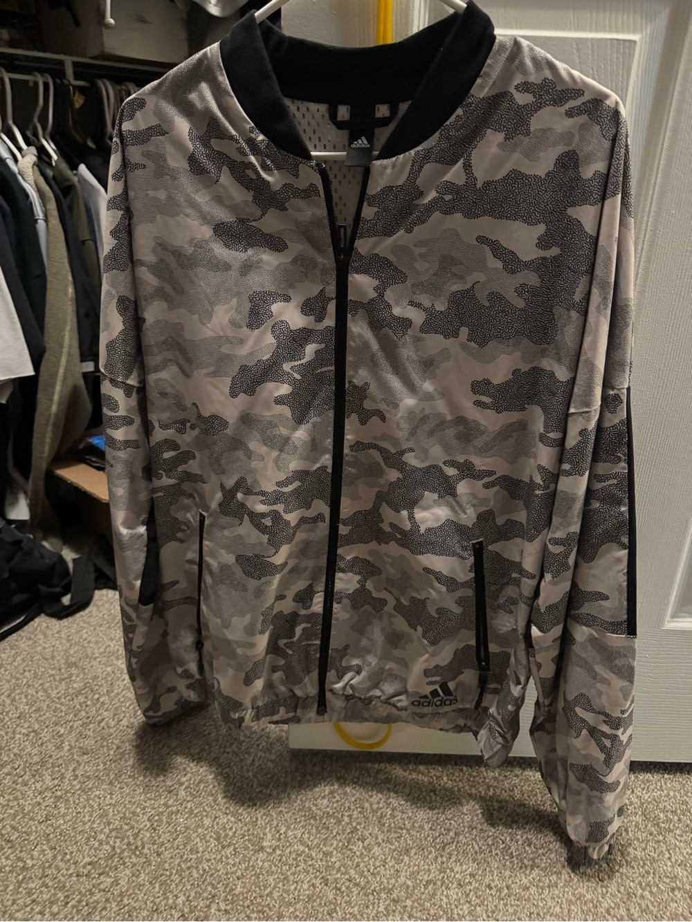 adidas Men's Grey Camo Bomber Jacket with Black Trim